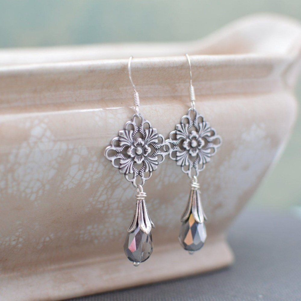 Silver Art Nouveau Chandelier Earrings